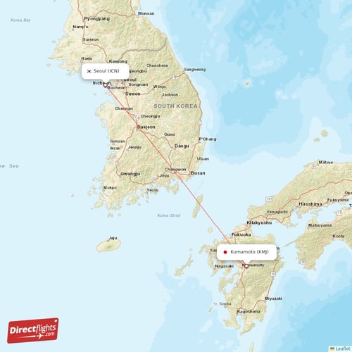 Seoul - Kumamoto direct flight map