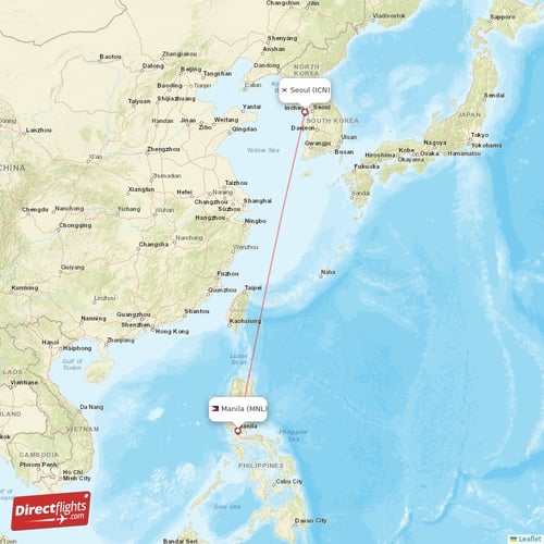 Seoul - Manila direct flight map