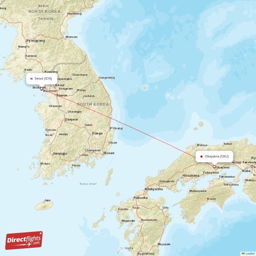 Seoul - Okayama direct flight map
