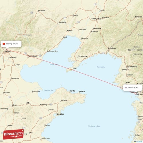 Seoul - Beijing direct flight map