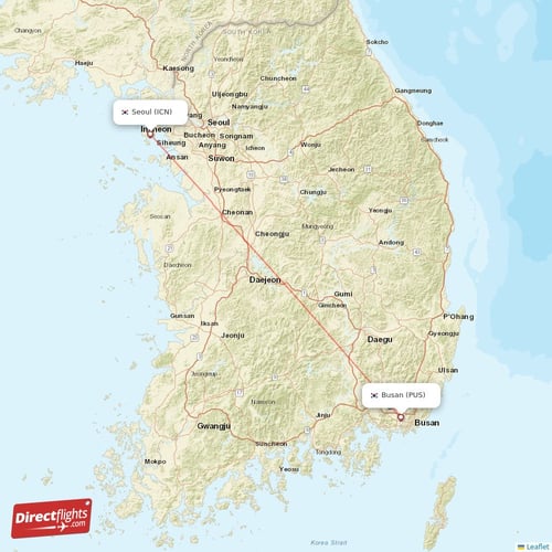Seoul - Busan direct flight map