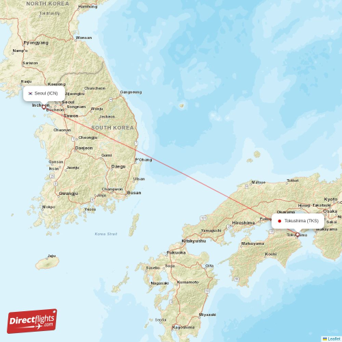 Seoul - Tokushima direct flight map