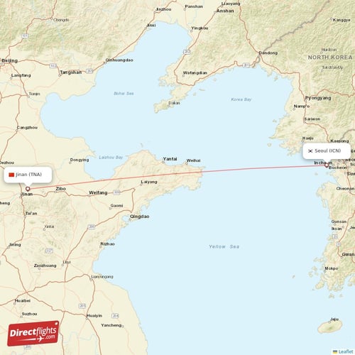 Seoul - Jinan direct flight map