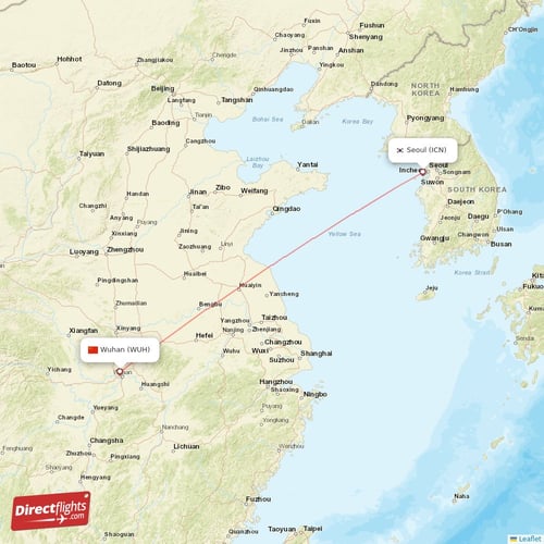 Seoul - Wuhan direct flight map