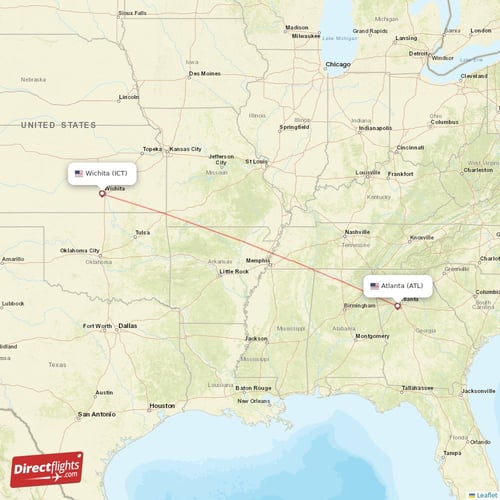Wichita - Atlanta direct flight map