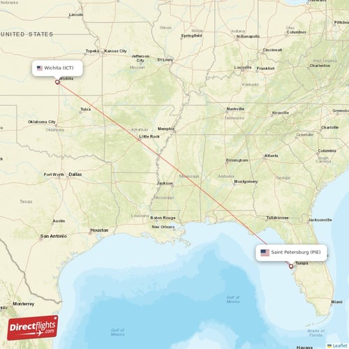 Wichita - Saint Petersburg direct flight map
