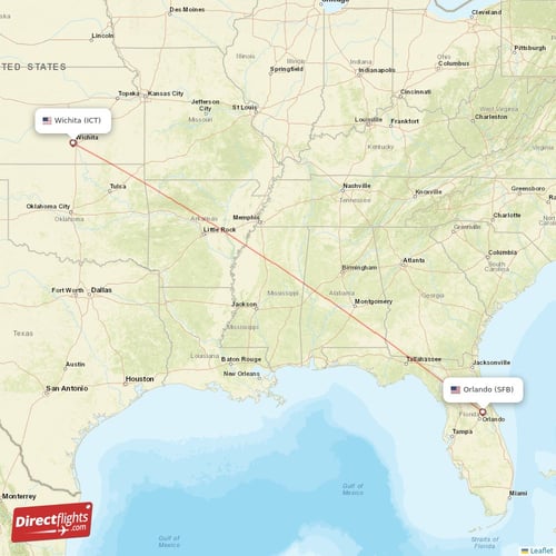 Wichita - Orlando direct flight map