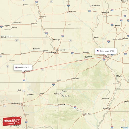 Wichita - Saint Louis direct flight map