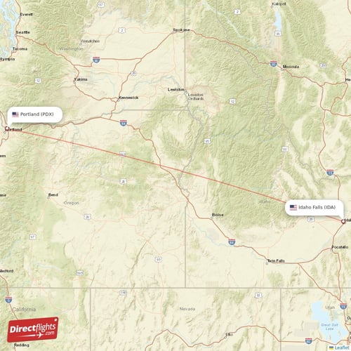 Idaho Falls - Portland direct flight map