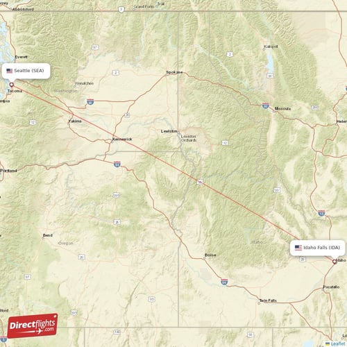 Idaho Falls - Seattle direct flight map