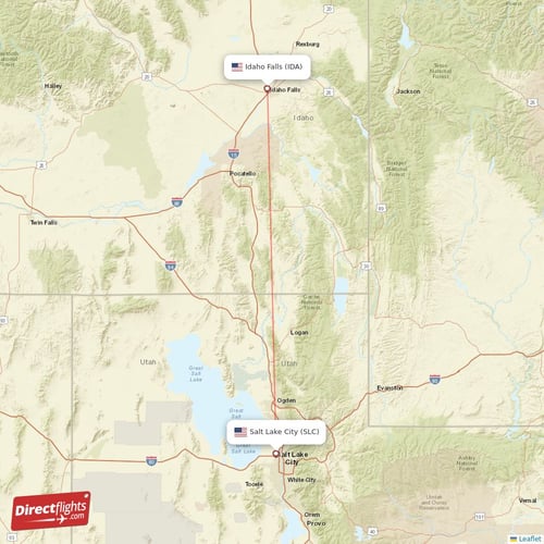 Idaho Falls - Salt Lake City direct flight map