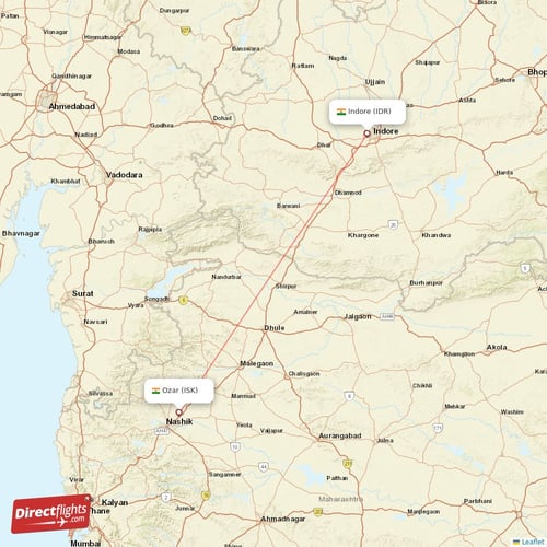 Indore - Ozar direct flight map
