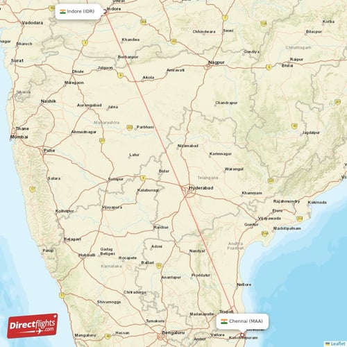 Indore - Chennai direct flight map