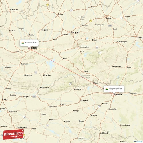 Indore - Nagpur direct flight map