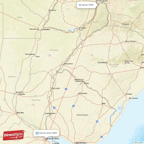 Iguazu - Buenos Aires direct flight map