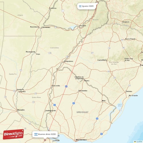 Iguazu - Buenos Aires direct flight map