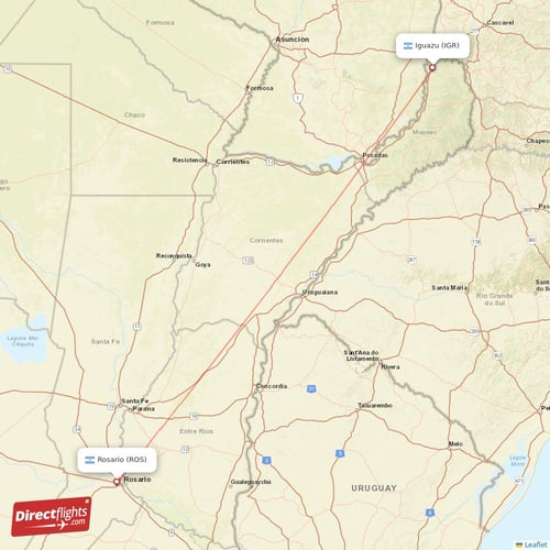 Iguazu - Rosario direct flight map