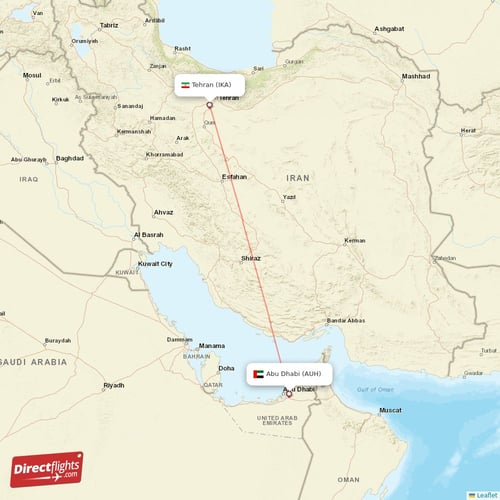 Tehran - Abu Dhabi direct flight map