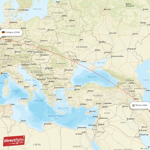 Tehran - Cologne direct flight map
