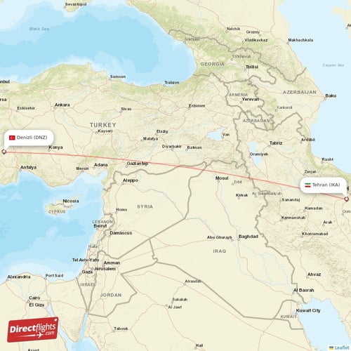 Tehran - Denizli direct flight map