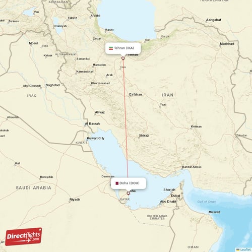 Tehran - Doha direct flight map