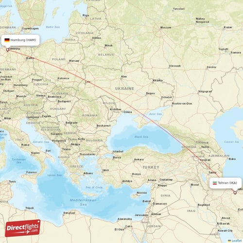 Tehran - Hamburg direct flight map