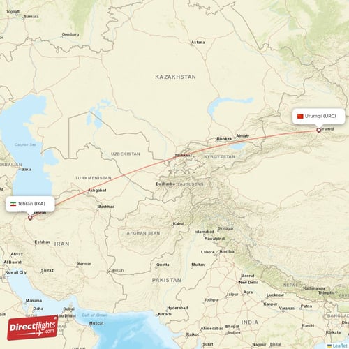 Tehran - Urumqi direct flight map
