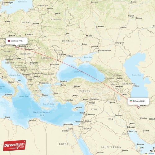 Tehran - Vienna direct flight map