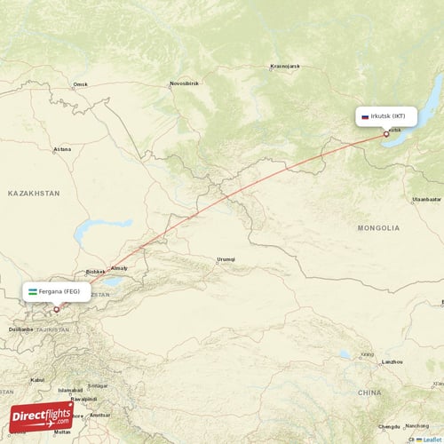 Irkutsk - Fergana direct flight map
