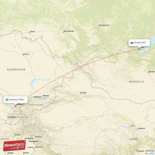 Irkutsk - Tashkent direct flight map