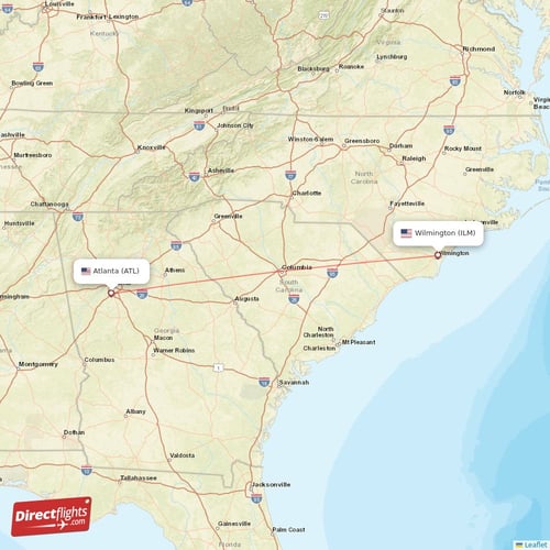 Wilmington - Atlanta direct flight map
