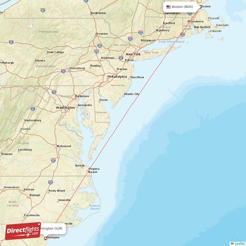 Wilmington - Boston direct flight map