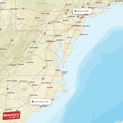 Wilmington - New York direct flight map