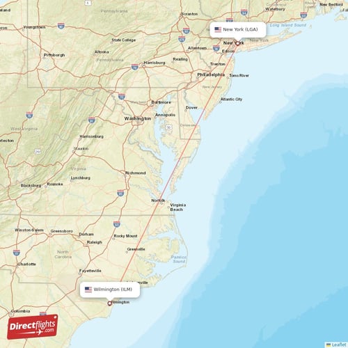 Wilmington - New York direct flight map