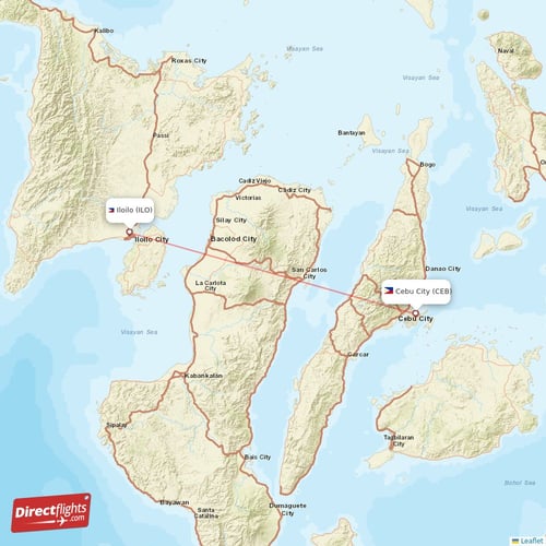 Iloilo - Cebu City direct flight map