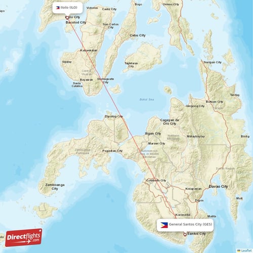 Iloilo - General Santos City direct flight map