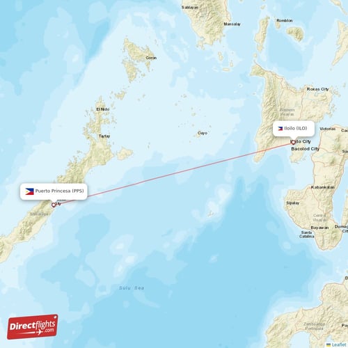 Iloilo - Puerto Princesa direct flight map