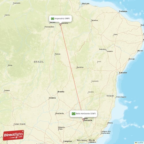 Imperatriz - Belo Horizonte direct flight map