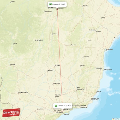 Imperatriz - Sao Paulo direct flight map