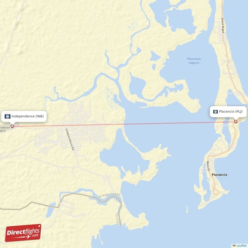 Independence - Placencia direct flight map