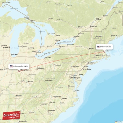 Indianapolis - Boston direct flight map