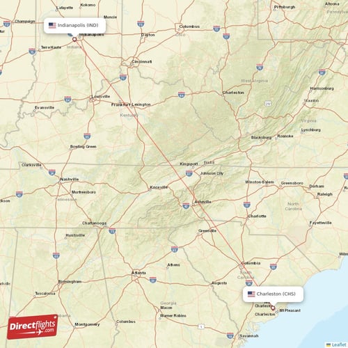 Indianapolis - Charleston direct flight map