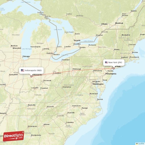 Indianapolis - New York direct flight map