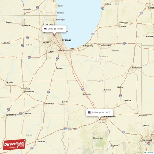 Indianapolis - Chicago direct flight map