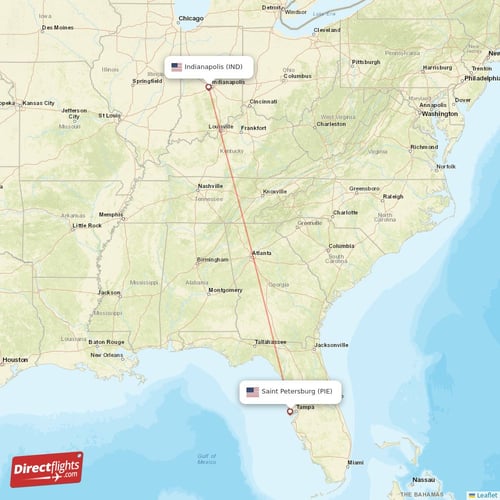 Indianapolis - Saint Petersburg direct flight map