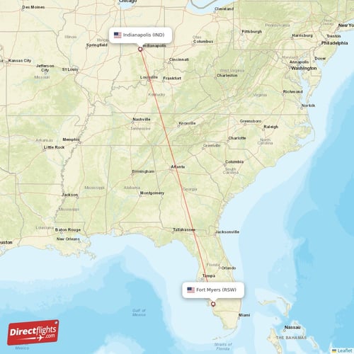 Indianapolis - Fort Myers direct flight map