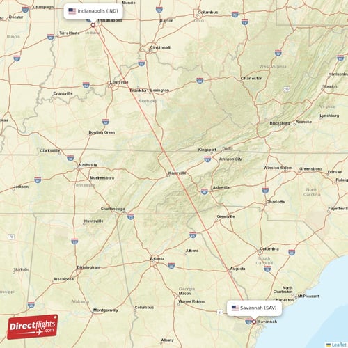 Indianapolis - Savannah direct flight map