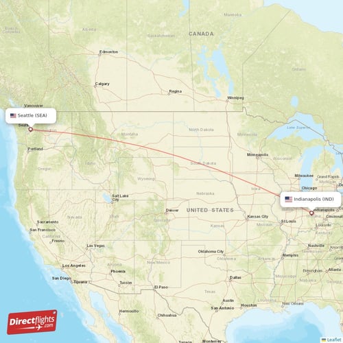 Indianapolis - Seattle direct flight map