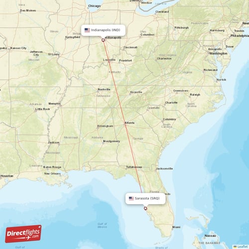 Indianapolis - Sarasota direct flight map