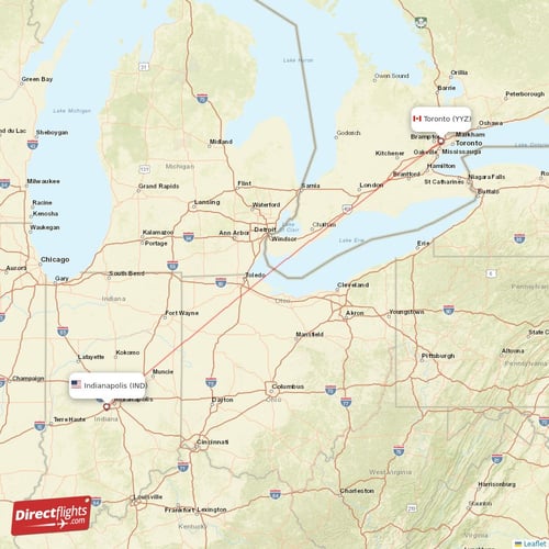 Indianapolis - Toronto direct flight map